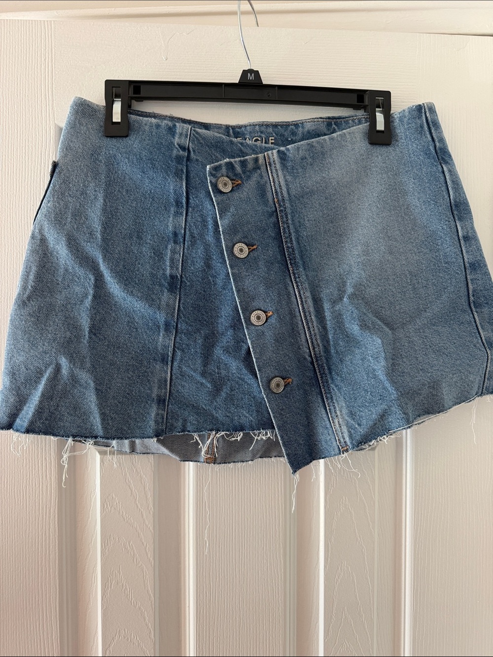 American Eagle Outfitters Asymmetric Button-Front Denim Mini Skirt in Blue